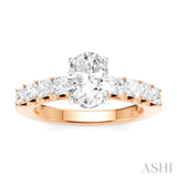 7/8 Ctw Oval Shape Princess and Round Cut Diamond Semi-Mount Engagement Ring in 14K Rose and White Gold