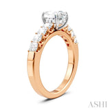7/8 Ctw Oval Shape Princess and Round Cut Diamond Semi-Mount Engagement Ring in 14K Rose and White Gold
