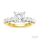 7/8 Ctw Princess Shape Princess and Round Cut Diamond Semi-Mount Engagement Ring in 14K Yellow and White Gold