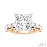 1 1/3 Ctw Princess Shape Oval and Round Cut Diamond Semi-Mount Engagement Ring in 14K Rose and White Gold