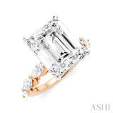 1 Ctw Emerald Shape Marquise and Round Cut Diamond Semi-Mount Engagement Ring in 14K Rose and White Gold