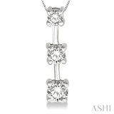 1/2 Ctw Three Stone Round Cut Diamond Pendant in 14K White Gold with Chain