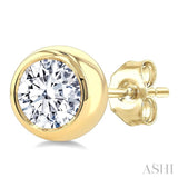 1 Ctw Bezel Set Round Cut Diamond Stud Earrings in 14K Yellow Gold