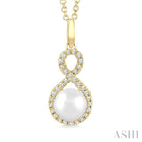 6 MM Cultured Pearl and 1/8 Ctw Round Cut Diamond Petite Fashion Pendant With Chain in 10K Yellow Gold
