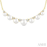 3.5 MM-5 MM Cultured Pearl and 1/6 Ctw Round Cut Diamond Smile Necklace in 10K Yellow Gold
