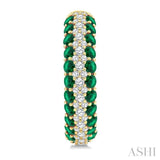 1/2 Ctw 2MM Round Cut Emerald and Round Cut Diamond Precious Hoop Earring in 14K Yellow Gold