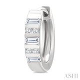 1/4 Ctw Ribbed Baguette and Round Cut Diamond Huggie Petite Earrings in 10K White Gold