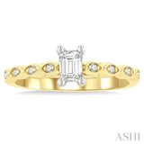 1/10 Ctw Emerald Shape Round Cut Diamond Semi-Mount Engagement Ring in 14K Yellow and White Gold