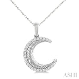 1/5 Ctw Spiral Textured Crescent Moon Round Cut Diamond Pirouette Fashion Pendant With Chain in 14K White Gold