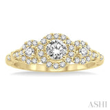 1/2 Ctw Round Cut Diamond Engagement Ring with 1/5 Ct Round Cut Center Stone in 14K Yellow Gold