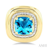 6 MM Cushion Shape Blue Topaz and 1/20 Ctw Round Cut Diamond Semi-Precious Earrings in Yellow Gold Vermeil