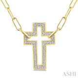 1/10 Ctw Round Cut Diamond Cross Pendant With Paperclip Chain in Yellow Gold Vermeil