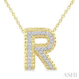 1/20 Ctw Bubble Accent Initial 'R' Round Cut Diamond Fashion Pendant With Chain in Yellow Gold Vermeil