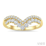 5/8 Ctw Twin Row Round Cut Diamond Chevron Ring in 14K Yellow Gold