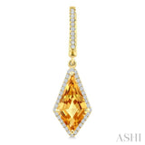 14X7 MM Kite Shape Citrine and 1/3 Ctw Round Cut Diamond Semi-Precious Earrings in 14K Yellow Gold