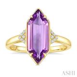 16X6 MM Hexagon Shape Amethyst and 1/20 Ctw Round Cut Diamond Semi-Precious Ring in 10K Yellow Gold