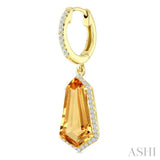 14X7 MM Evoque Gemstones Shield Shape Citrine and 3/8 Ctw Round Cut Diamond Semi-Precious Earrings in 14K Yellow Gold