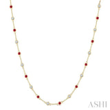 2.4 MM Round Shape Ruby and 7/8 Ctw Round Cut Diamond Precious Station Necklace in 14K Yellow Gold