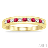 2 MM Round Shape Ruby and 1/5 Ctw Round Cut Diamond Precious Wedding Band in 14K Yellow Gold