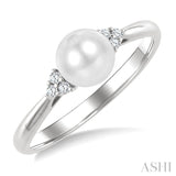 6 MM Cultured White Pearl and 1/20 Ctw Round Cut Diamond Fashion Ring in 10K White Gold