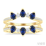 4X3 MM Pear Cut Sapphire and 1/3 Ctw Round Cut Diamond Precious Insert Ring in 14K Yellow Gold