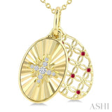 1 MM Round Cut Ruby and 1/20 Ctw Round Cut Diamond  Fluted Star Shaped Precious Pendant with Chain in 10K Yellow Gold