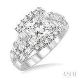 1 1/6 Ctw Princess Shape Pear, Baguette and Round Cut Diamond Semi-Mount Engagement Ring in 14K White Gold