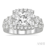 1 1/6 Ctw Princess Shape Pear, Baguette and Round Cut Diamond Semi-Mount Engagement Ring in 14K White Gold