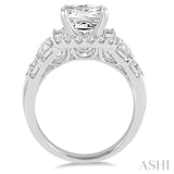 1 1/6 Ctw Princess Shape Pear, Baguette and Round Cut Diamond Semi-Mount Engagement Ring in 14K White Gold