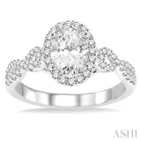1/4 Ctw Twisted Shank Oval Shape Round Cut Diamond Semi-Mount Engagement Ring in 14K White Gold