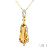 16X7 MM Evoque Gemstone Shield Shape Citrine and 1/5 Ctw Round Cut Diamond Semi-Precious Pendant With Chain in 10K Yellow Gold