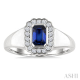 6X4 MM Octagon Shape Sapphire and 1/5 Ctw Round Cut Diamond Bold Precious Fashion Ring in 10K White Gold