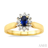 5x3mm Oval Cut Sapphire and 1/10 Ctw Round Cut Diamond Ring in 10K Yellow Gold