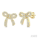 1/4 Ctw Round Cut Diamond Bow Petite Fashion Earrings in 10K Yellow Gold