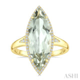 22X8 MM Marquise Shape Green Amethyst and 1/5 Ctw Round Cut Diamond Semi-Precious Ring in 14K Yellow Gold
