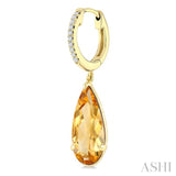 14X6 MM Evoque Gemstones Pear Shape Citrine and 1/10 Ctw Round Cut Diamond Semi-Precious Earrings in 14K Yellow Gold