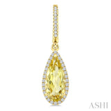 12X5 MM Evoque Gemstones Pear Shape Lemon Quartz and 1/3 Ctw Round Cut Diamond Semi-Precious Earrings in 10K Yellow Gold