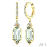 12X5 MM Evoque Gemstones Hexagon Shape Green Amethyst and 1/6 Ctw Round Cut Diamond Semi-Precious Earrings in 10K Yellow Gold