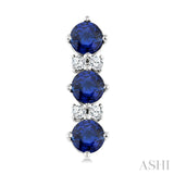 2.5 MM Round Shape Sapphire and 1/20 Ctw Round Cut Diamond Precious Earrings in 10K White Gold