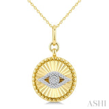 1/10 Ctw Round Cut Diamond Evil Eye Round Fluted Medallion Fashion Pendant With Chain in 10K Yellow and White Gold