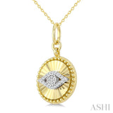1/10 Ctw Round Cut Diamond Evil Eye Round Fluted Medallion Fashion Pendant With Chain in 10K Yellow and White Gold