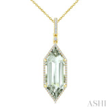 22X8 MM Evoque Gemstone Hexagon Shape Green Amethyst and 1/4 Ctw Round Cut Diamond Semi-Precious Pendant With Chain in 14K Yellow Gold