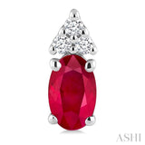 1/20 Ctw Oval Cut 5X3 MM Ruby and Round Cut Diamond Precious Earrings in 10K White Gold