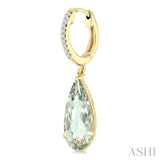 12X5 MM Evoque Gemstones Pear Shape Green Amethyst and 1/10 Ctw Round Cut Diamond Semi-Precious Earrings in 10K Yellow Gold