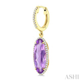 16X6 MM Evoque Gemstones Oval Shape Amethyst and 3/8 Ctw Round Cut Diamond Semi-Precious Earrings in 14K Yellow Gold