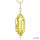 22X8 MM Evoque Gemstones Hexagon Shape Lemon Quartz and 1/4 Ctw Round Cut Diamond Semi-Precious Pendant With Chain in 14K Yellow Gold