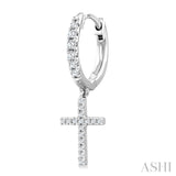 1/3 Ctw Round Cut Diamond Cross Charm Petite Fashion Huggie Earrings in 14K White Gold