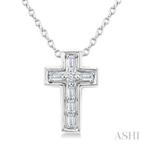 1/20 Ctw Baguette and Round Cut Diamond  Cross Shape Fashion Pendant With Chain in 10K White Gold
