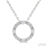 1/10 Ctw Baguette and Round Cut Diamond Circle Shape Fashion Pendant With Chain in 10K White Gold