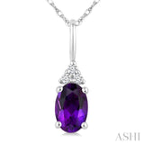 1/50 Ctw Oval Cut 6X4 MM Amethyst and Round Cut Diamond semi-precious Pendant With Chain in 10K White Gold